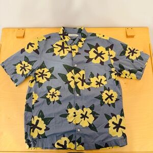 Filip Pagowski Blue & Yellow Floral Print Button Up Men's Shirt Size M